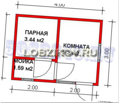 Планировка бани простого типа